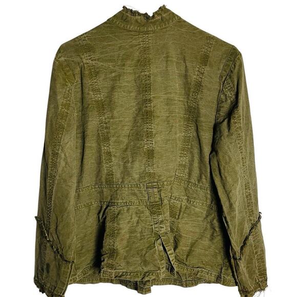 Tianello 100% Tencel Morocan Jacket Womens L Army Green Distressed Raw Seams - Picture 2 of 13
